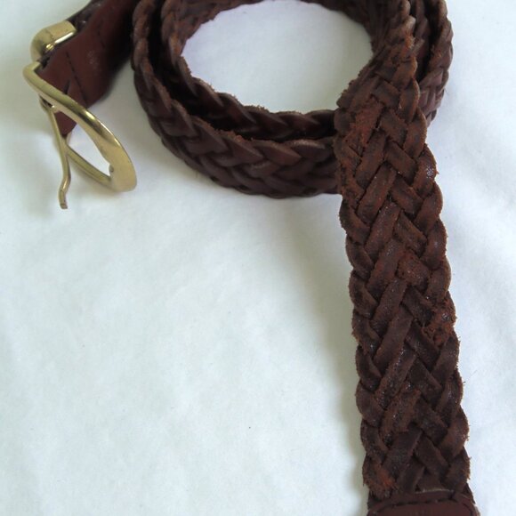 Vintage Leather Braided Belt Brass Buckle BoHo Chic Haute Hippie Rodeo Gal - Picture 6 of 9